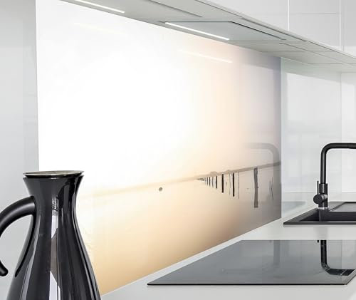 timalo Herd Spritzschutz Wand Spüle, Küche Küchenrückwand Glasoptik | Acryl Glas 2mm | Glasrückwand Acrylglas Küchenpaneele Rückwandschutz Platte | 140x50cm See in der Abendsonne
