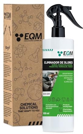 EQM - ECO-220 - Eliminador de Olores Instantáneo - 500 ML - Entorno con mascotas, hogar, coche, trabajo, etc. - Potente tecnología enzimática - Agradable aroma a fresco y limpio
