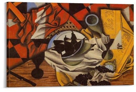 QINGYUAN Juan Gris Poster mit Birnen und Trauben auf einem Tisch, Kunstwerke, Leinwand, ästhetisch, für Zimmer, Wandkunst, moderne Dekoration, 60 x 90 cm