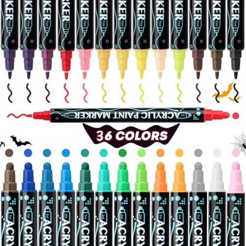 Acrylic Paint Pens Paint Markers - 36 Colors Acrylic Pens Markers for Rock Painting, Glass, Stone, Wood, Pebble, Ceramic, DIY Crafts, and Paint pen Art Supplies