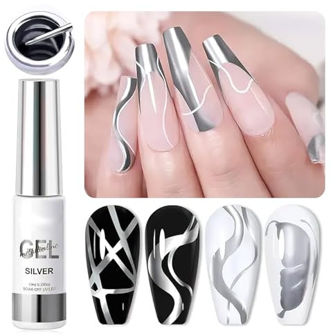 FunnAura Metallic Gel Nail Polish, Silver 3D Metal Effect Liner Mirror Chrome Nail Art Paint
