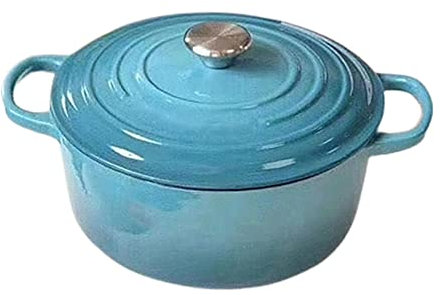 QTANZIQI Cocotte Cocotte en Fonte, Faitout Émaillé, Revêtement Émail Antiadhésif, Bonne Étanchéité, Léger, pour Toutes Les Sources de Chaleur, Corps de la Casserole Marmite à Soupe en Fonte Bleu 01