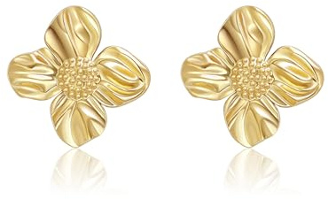GILIEYER Boucles D'oreilles Fleur d'Or pour les Femmes, Grandes Boucles D'oreilles en Forme de Fleurs Déclaration Boucles D'oreilles Pendentif Fleur de Pétale d'or Bijoux