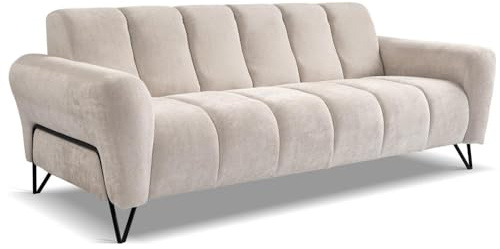 BEAUTY SOFA VOLARE Creme 3-Sitzer - Modernes Wohnzimmer mit Metallbeinen, Weiche Polsterung, Breite 220 cm, Höhe 83 cm, Tiefe 98 cm, Ohne Schlaffunktion