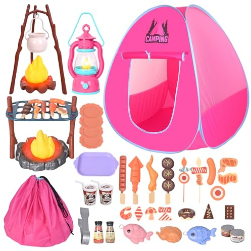 Camping-Set für Kinder mit Zelt, Lagerfeuer, Laterne, Camping-Set für drinnen und draußen mit Pop-Up-Zelt, Campingspielzeug für Kinder von 3 4 5 Jahren