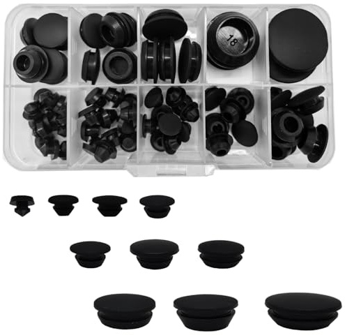 66 Stück 10 Größen Schwarze Silikon Loch Stecker mit Kartenschlitz Design | Loch Dichtung Abdeckung Runder Gummistopper für Küche Gummi Schotten Wasserdichte Dichtung Stecker Rohre (4,5-20mm)