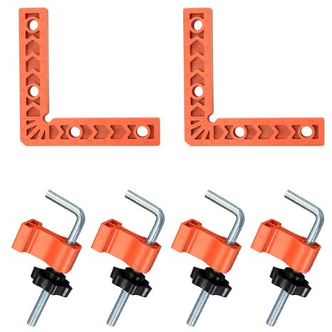 VZU Pack of 2 100 x 100 mm Corner Clamp Woodworking, 90 Degree Angle Tensioner, Corner Tensioner for Woodworking, Positioning Angle with 4 Pieces Adjustable Attachment, for Wood, Picture Frames, Shelf