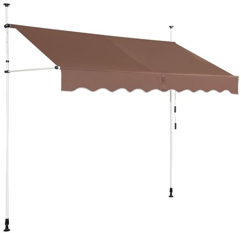 COSTWAY Klemmmarkise 350 cm breit, Balkonmarkise ohne Bohren, UV-beständig, höhenverstellbar, wasserabweisend, Markise mit Handkurbel, Sonnenmarkise, Sonnenschutz für Balkon, Braun