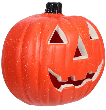 SAFIGLE Halloween Kürbis Laterne, LED Leuchtender Kürbis, Außen Halloween Dekoration, 20 cm, Orange, Kunststoff