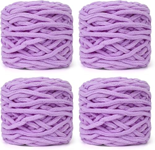 YushengTai Dicke Wolle, 4 x 100 g Chunky Yarn 7-8mm, Wolle zum Stricken Dickes Garn für Mützen, Schals, Pullover, Schuhe (Hellviolett)