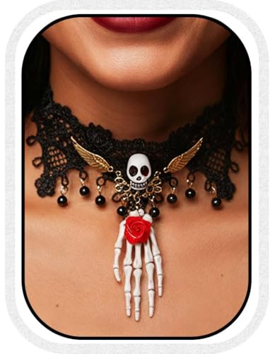 Unicra Mode Spitze Choker Halsketten Halloween schwarze gotische Halsketten Skelett Kostüm Schmuck für Frauen
