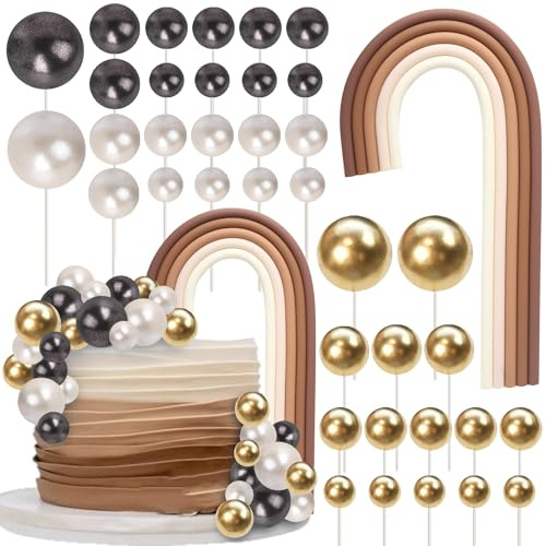 37 Stück Boho Regenbogen Tortendeko 3D DIY Kugeln Kuchen Deko Natürlicher Mini Schaum Kugel Cake Toppers für Baby Dusche Hochzeit Jahrestag Kinder Geburtstag Party Kuchen Dekorationen Branu Neu
