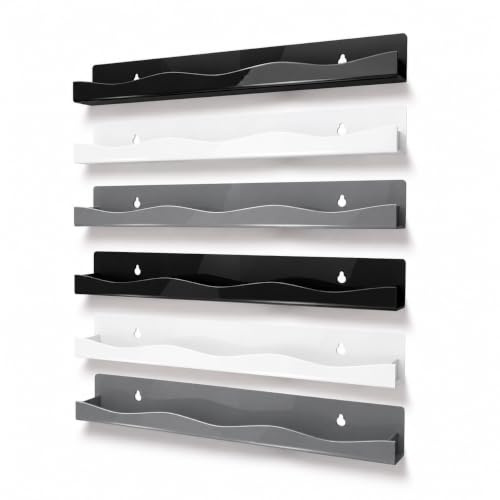 YMVV 3 Colors Nail Polish Wall Mounted Shelf,15 Inch White Gray Black Nail Polish Floating Shelves for 66-90 Bottles Multi-Purpose, Great Display for Salons Retailers,6 Pack