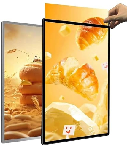 Ultraschlanker LED-Leuchtrahmen, LED-Plakatrahmen, Innenwand-Werbetafel mit Aluminiumprofil, gehärtetes Glas, für Menüanzeige, Bar-Theke Silber A1/61 * 84,8 CM