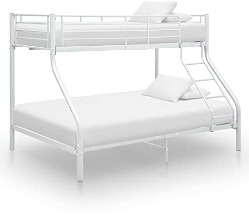 Emmtore Etagenbett Kinderbett Hochbett Metallbett Bett Stockbett Bettgestell Doppelstockbett Schlafzimmer Kinderzimmer Schwarz Metall Weiß,140x200 cm+90x200 cm