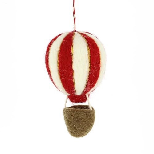 GLOBO Fair Trade Partner Filz Anhänger handgefertigter Christbaumschmuck aus Wollfilz Deko Figur Weihnachten Ornament - Handmade in Nepal (Heißluftballon mit Korb)