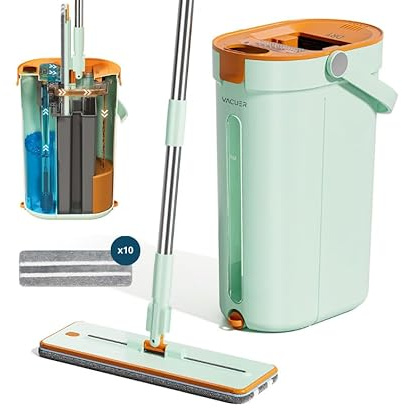Balai Serpillière Essoreur Plat 3 Réservoirs K1-Pro, Réelle Séparation Eau Propre Et Sale, Nettoyage Hygiénique sans Effort, Manche Ajustable INOX, Tête XL, x10 Microfibres Lavables, Marque Française