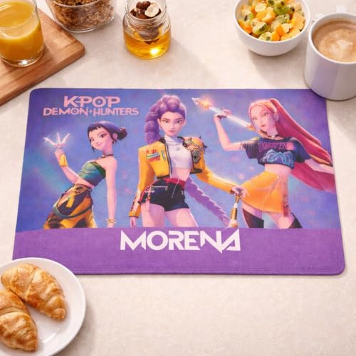 D&Vlab Tovaglietta Americana in tessuto Juta Per la Scuola Infanzia, Elementare, Asilo Bimba in Ceramica Per Colazione con Stampa Personalizzata CON Nome KPOP DEMON HNTERS Made in Italy