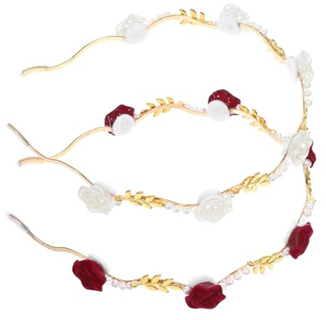 Tofficu 2pcs French Rose Headband Set with Metal Frame, Pearl Accents, White and Burgundy Colors, Floral Hair Accessories for Women’s Beauty and Daily Hair Styling