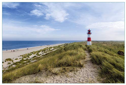 Wallario Küchenrückwand selbstklebend 90 x 60 cm, Motiv: Am Strand von Sylt Leuchtturm auf der Düne Panorama | Spritzschutz abwischbar & pflegeleicht
