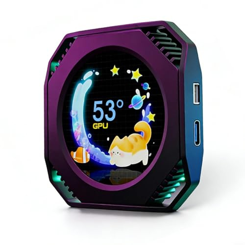 EffiFish 5,3 cm (2,1 Zoll) rundes USB-Sekundärdisplay, 480 x 480 dpi, kompakter Monitor für PC-Gehäuseüberwachung, Desktop-Statistiken, Weiß (Schwarz)