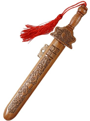 Faroby Espada de Madera Tallada a Mano, Espada China de Madera de melocotón para niños con Juguete Decorativo con Borla, 7, 1 Pulgadas