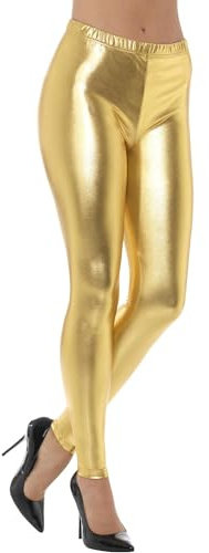 Smiffys 80s Metallic Disco Leggings, Gold , 1980's Fancy Dress, 1980s Dress Up Costumes