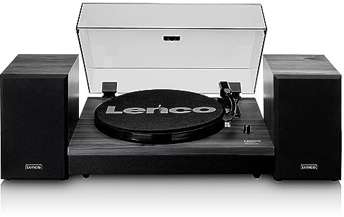 Lenco LS-300 - Hi-Fi Plattenspieler mit Bluetooth - Mit externen Lautsprechern 2 x 10 W RMS - Riemenantrieb - Auto-Stopp - MDF-Gehäuse - Schwarz, LS-300 black