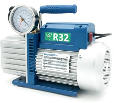 3S SuperSamaStore Pompa Vuoto Bistadio 100 Lt/Min con Elettrovalvola e Vacuometro, Pompa Vuoto Professionale Omologata per Gas R32