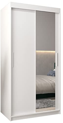 MEBLE KRYSPOL Kleiderschrank mit Spiegel Tokyo 2 - Garderobenschrank - Schrank Schlafzimmer - Mehrzweckschrank Zwei Schiebetüren - Regalen - Flur Möbel - Kleiderstange Schrank - Allzweckschrank