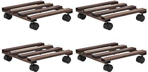 Tidyard Jeu de 4Pcs Porte-Plantes Roulant en Bois Trempé Carré 25 x 25 cm