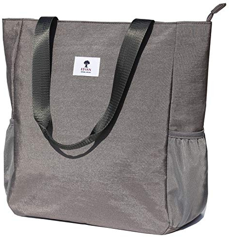 ESVAN Original Floral Water Resistant Large Tote Bag Shoulder Bag for Gym Beach Travel Daily Bags Upgraded, [W] Gray, L