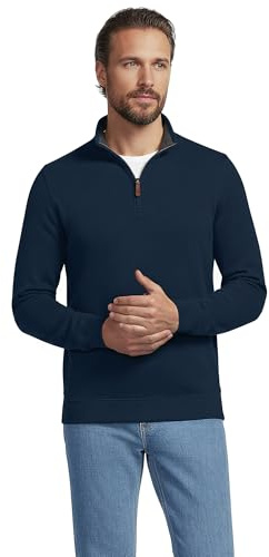 Lands' End Mens Jumper with Half Zip in Brushed Rib Knit Cotton, Regular Fit | 60% Cotton and 40% Polyester, French Rib Knit, Pieced Collar, Traditional Fit, Business Casual, Big and Tall
