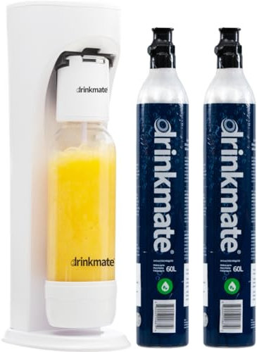 Drinkmate OmniFizz Sparkling Water and Soda Maker, Carbonates Any Drink Not Just Water, Fizzy Drink Maker, Water Carbonator, Sparkling Water Machine, x2 CO2 Cylinders Included, Classic White