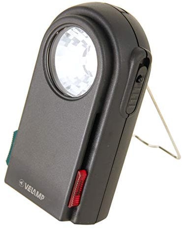 Velamp CHEMIN DE FER 2: 3 LED-Taschenlampe mit Farbfiltern und Schraubstockknopf. Aus schwarzem Kunststoff.