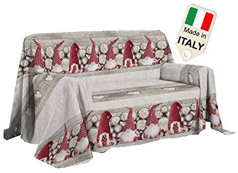Biancheria&Casa Arredo Facile con copridivano Telo gnomi Paesaggio Invernale, Fiabe, Natale : Colore - Rosso, Misura - cm 250x290