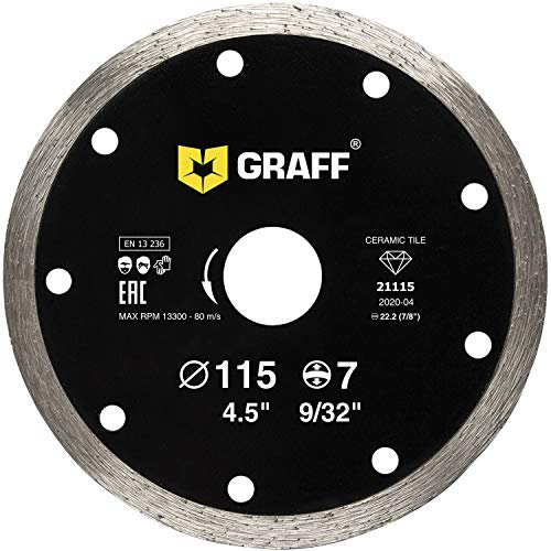 GRAFF Disco Diamantato Premium 115mm per Gres Porcellanato Piastrelle Ceramica - Sottile Professionale Taglio a Secco con Taglio a Umido - Disco da Taglio per Smerilgliatrice 115mm di Tutte le Marche