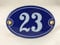 Emaille Hausnummer Schild Nr. 23, oval, Blau-Weiß Handarbeit