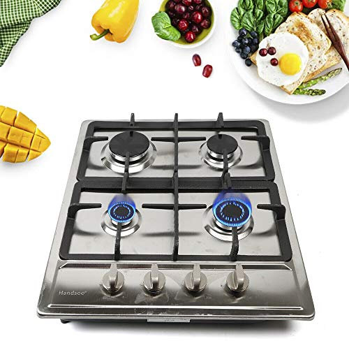 Plaque de cuisson à gaz 4 feux, acier inoxydable, gaz naturel/butane, support pour casseroles en fonte, électrique, poêle encastré, argenté, 550 x 470 mm