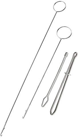 AXLIZER 2pcs Stainless Steel Sewing Loop Kit Loop Turner Hook Lock Flexible Drawstring Threader Metal Tweezers Long Loop Turner Tool with Latch for Fabric Belts Strips DIY Knitting Accessories
