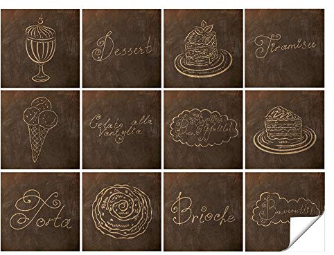 GRAZDesign Fliesenaufkleber Küche Dessert Motive in Braun, Fliesensticker Dunkel Braun Klebefolie Klebefliesen, Küchenfliesen überkleben Set 12 Stück / 9,5x9,5cm