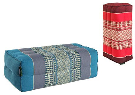 ANADEO YogaProducts Standard - 2er-Set Yoga und Meditationskissen Zafu-Standard - Kapok High Density Komfort und Festigkeit - Stabilität von Assisi - Red Burgundy/Türkis