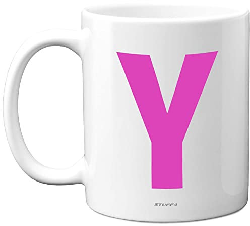 Stuff4 Personalised Alphabet Pink Initial Mug - Letter Y Mug, Gifts for Her, Mothers Day, Birthday Gift for Mum, 11oz Ceramic Dishwasher Safe Anniversary, Valentines, Christmas Present, Retirement