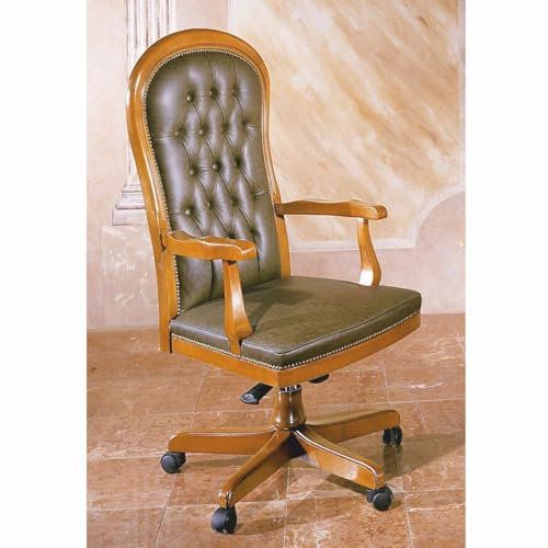 Casa Padrino Luxus Chesterfield Bürostuhl Vintage Grün/Braun 59 x 65 x H. 116 cm - Höhenverstellbarer Schreibtischstuhl mit Echtleder - Chesterfield Büromöbel - Luxus Qualität - Made in Italy