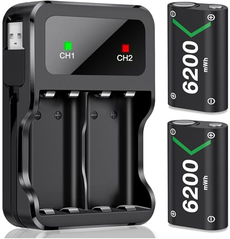 DXKK for Xbox Controller Battery Pack, 2x6200mWh Rechargeable Battery Pack for Xbox Series X|S/One/Elite Controllers – 30Hrs Playtime, Fast Charging & Overheat Protection