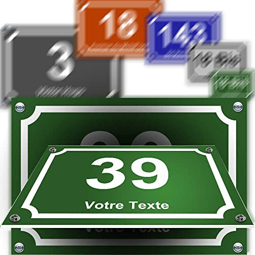 Petite plaque PVC numéro maison décorative - pour porte et boite aux lettres - collection classique : 2 lignes personnalisables