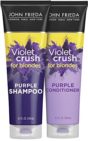 John Frieda Violet Crush Purple Shampoo and Conditioner Set for Blonde Hair, Blonde Toner Neutralizes Yellow Tones for Bleached, Blonde, and Platinum Hair, Enhance Blonde Tones, 8.3 oz (2 Pack Set)