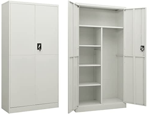 Vertikaler Spind Aktenschrank Stahlschrank mit 2 Türen & 4 Einlegeböden, Industriell Büroschrank Metallschrank Lagerschrank Universalschrank für Mitarbeiter, Zuhause, Büro, Hellgrau 90x40x180 cm