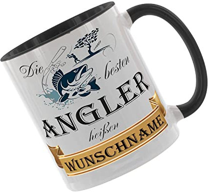 Die Besten Angler heißen... - Kaffeetasse mit Motiv, Tasse mit Druck, auch individuell mit Spruch, Foto, Wunschtext, Wunschname (Schwarz)