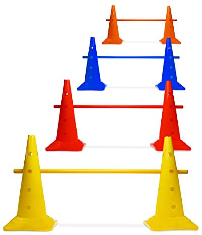 SPORTIKEL24 4 x Kegelhürde Steckhürde 50 cm mit Stange 100 cm Farbe Bunt